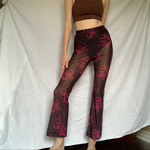 Dragon Printed Mesh Pants w Built in Undershorts - Picture 3 of 8